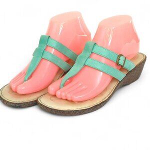 Born ISLE Slide Sandals Turquoise Thong Leather Buckle Size 8M